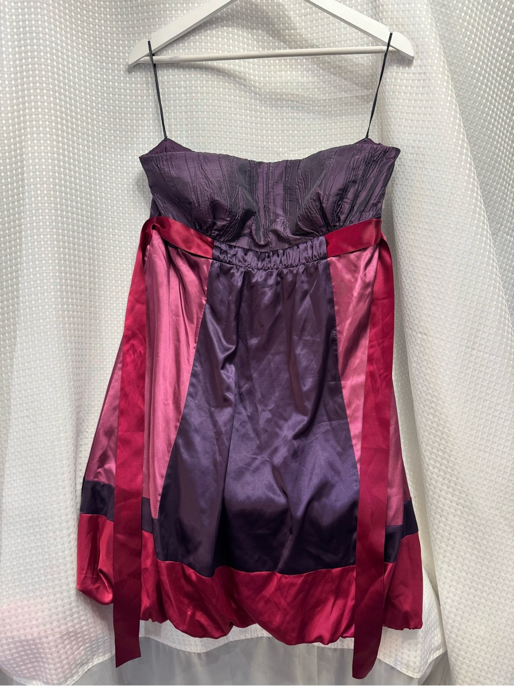 Strapless Purple and Pink Satin Party Dress